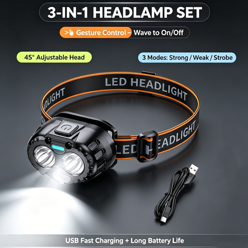 Outdoor Power Head - Мощный светодиодный налобный фонарь IPX4, водонепроницаемый,